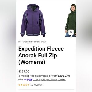 Wintergreen Northern Wear Expedition Fleece Anorak Full Zip Purple S